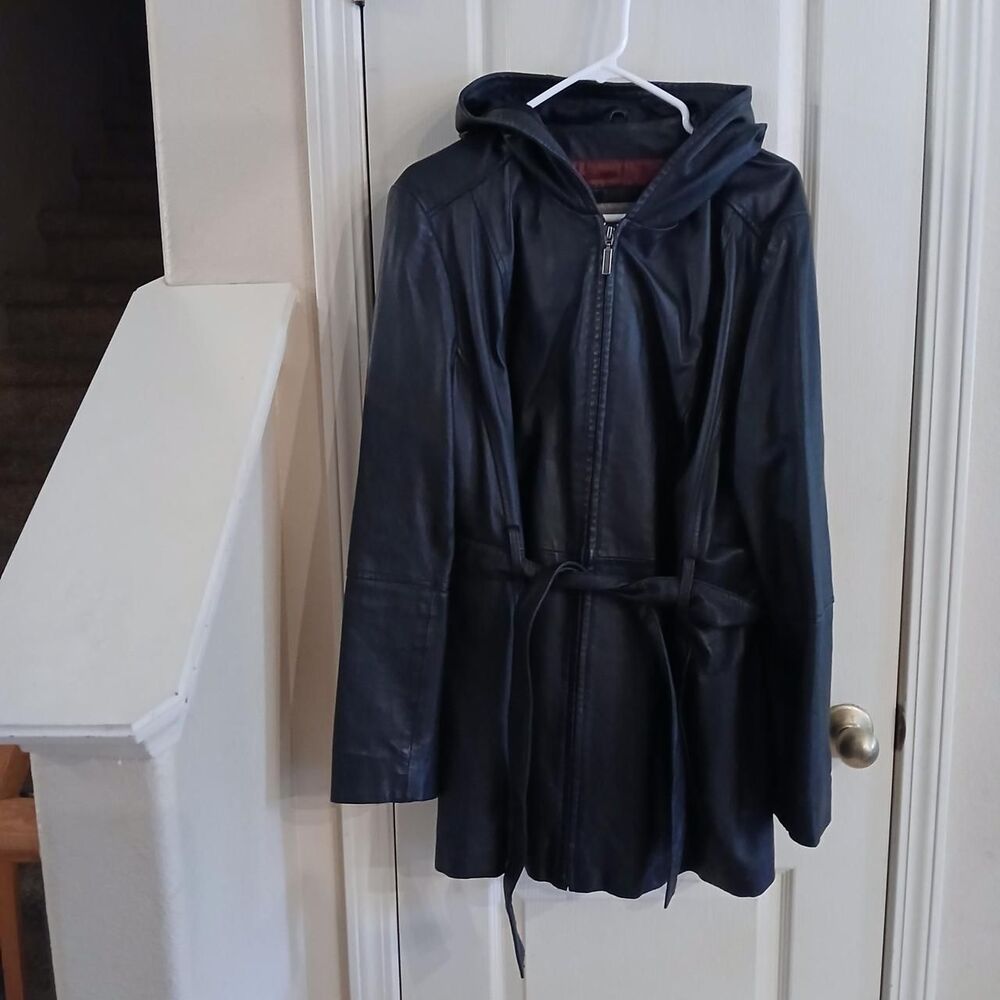 Vintage 90s Y2K Croft & Barrow Hooded Leather Jacket 2X Classic Minimalist Basic